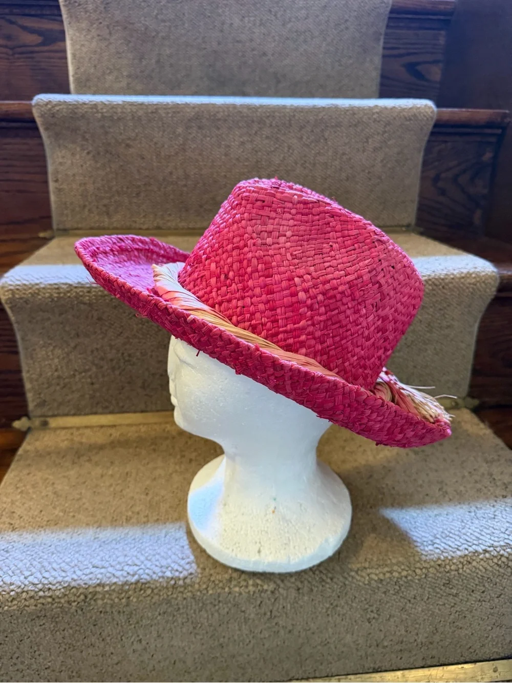 Betmar Women's Pink Straw Cowboy Style Sun Hat